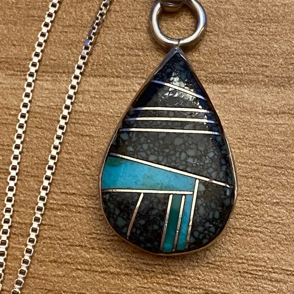 Beautiful turquoise inlay pendant from Navajo F. Chee– 925 Sterling silver - Picture 2 of 11